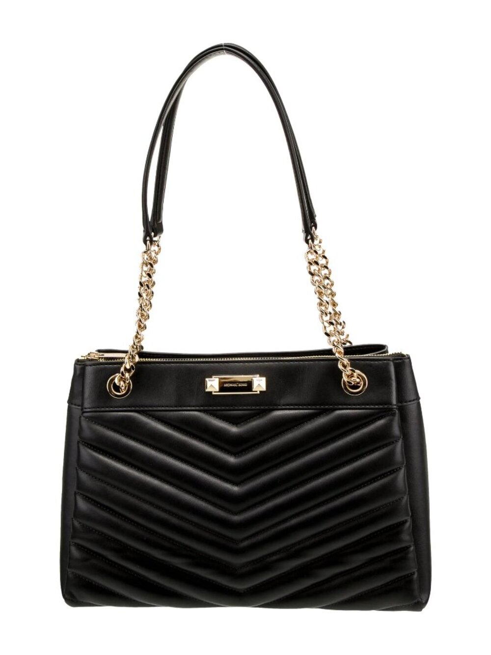 Michael Kors Black Quilted Tote with Gold Chain Handles